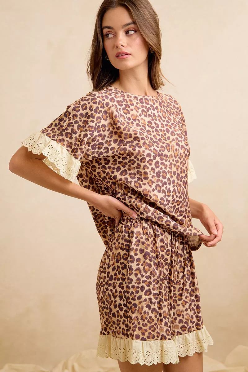 BiBi Leopard and Eyelet Lace Ruffled Top and Shorts Set, image 15