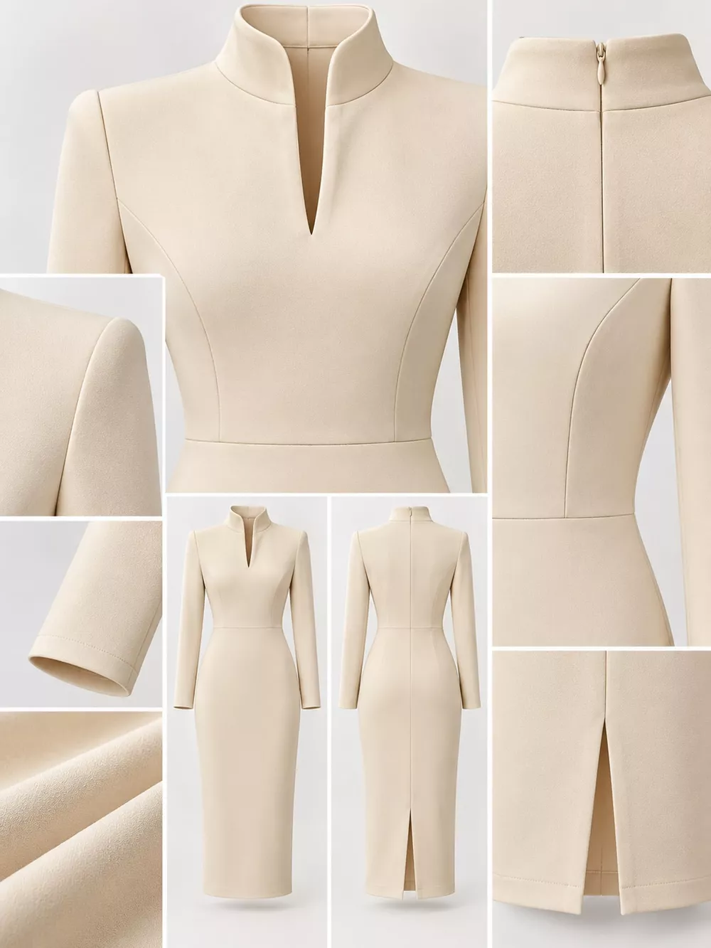 Full Size Stand-Collar Long-Sleeve Midi Dress Plus Size, image 5