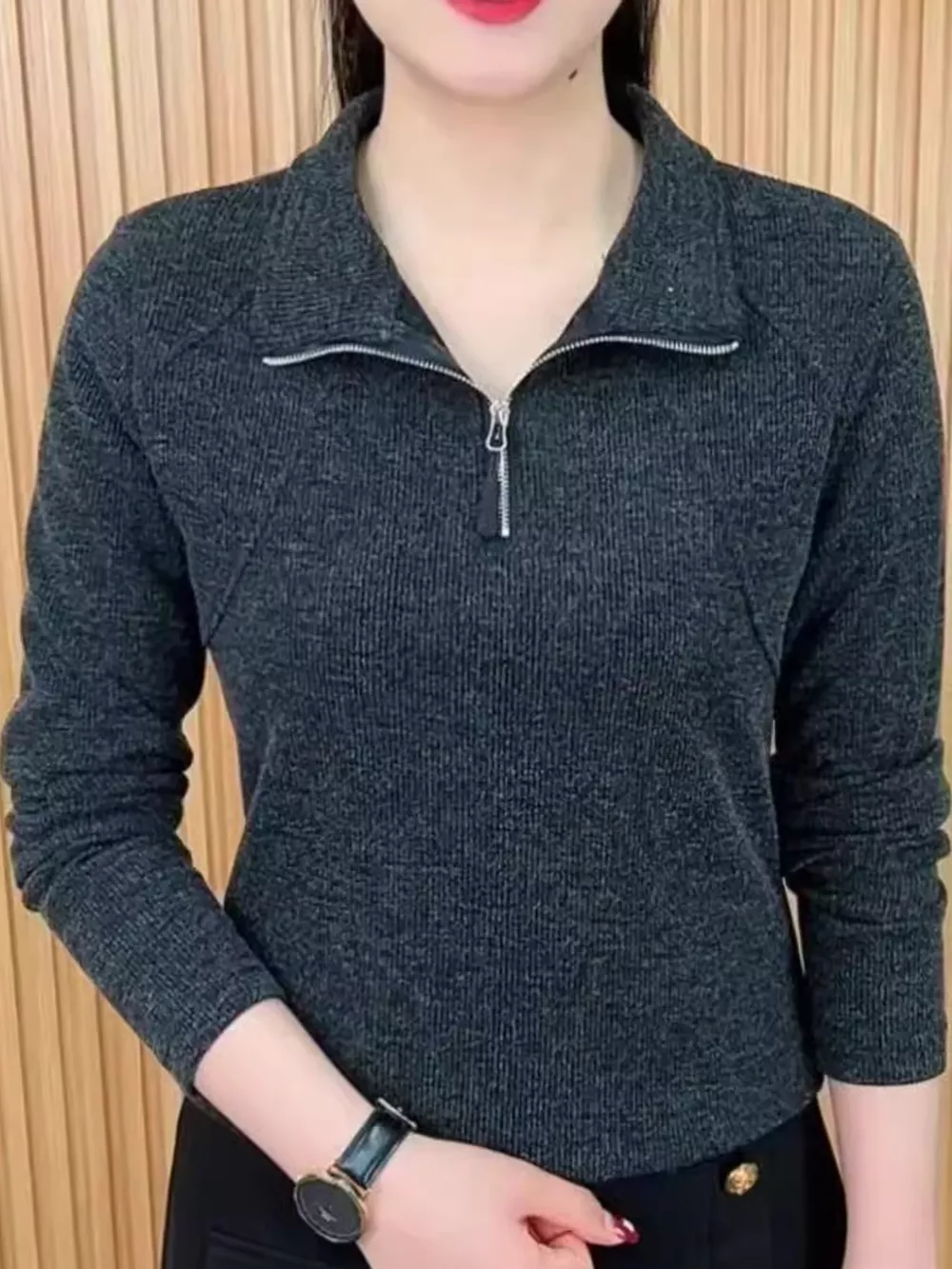 Plus Size Quarter-Zip Long Sleeve Top, image 2
