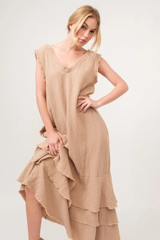 Washed Fringe Detail Tiered Dress, image 3