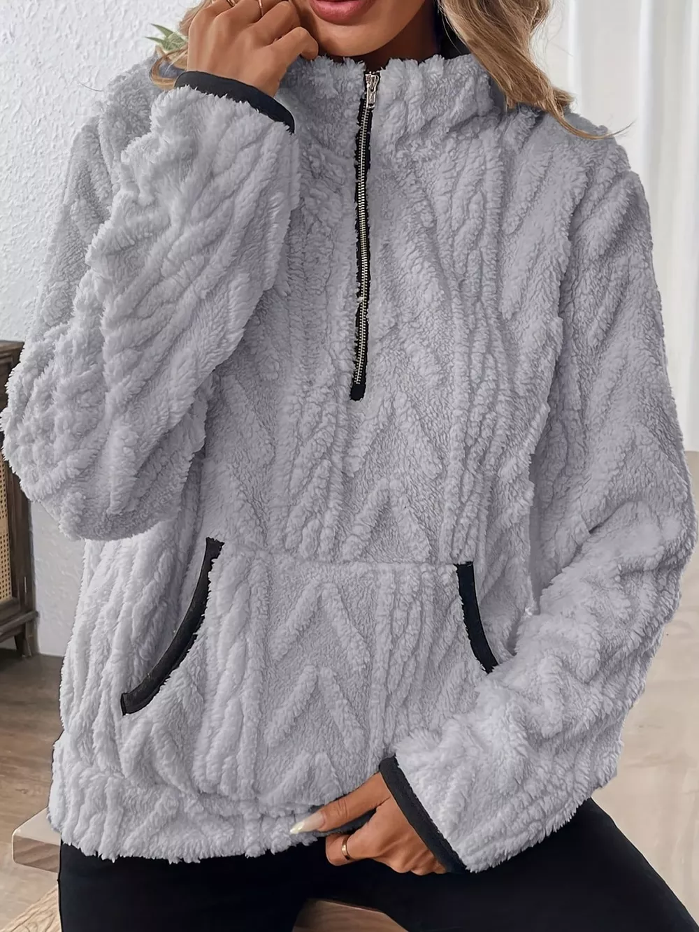 Full Size Quarter-Zip Sherpa Sweatshirt Plus Size, image 8