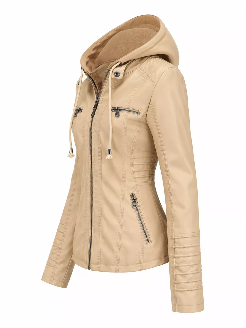Full Size Detachable Hooded Faux Leather Moto Jacket Plus Size, image 18