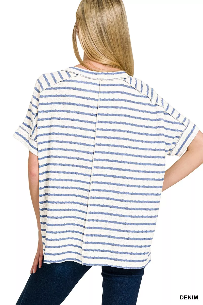 Stripe Jacquard Round-Meck Tee, image 3