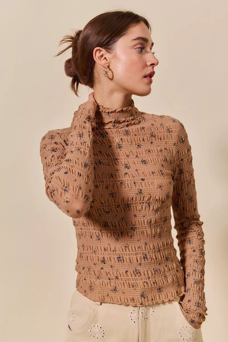 Floral Print Textured Long Sleeve Knit Top, image 7