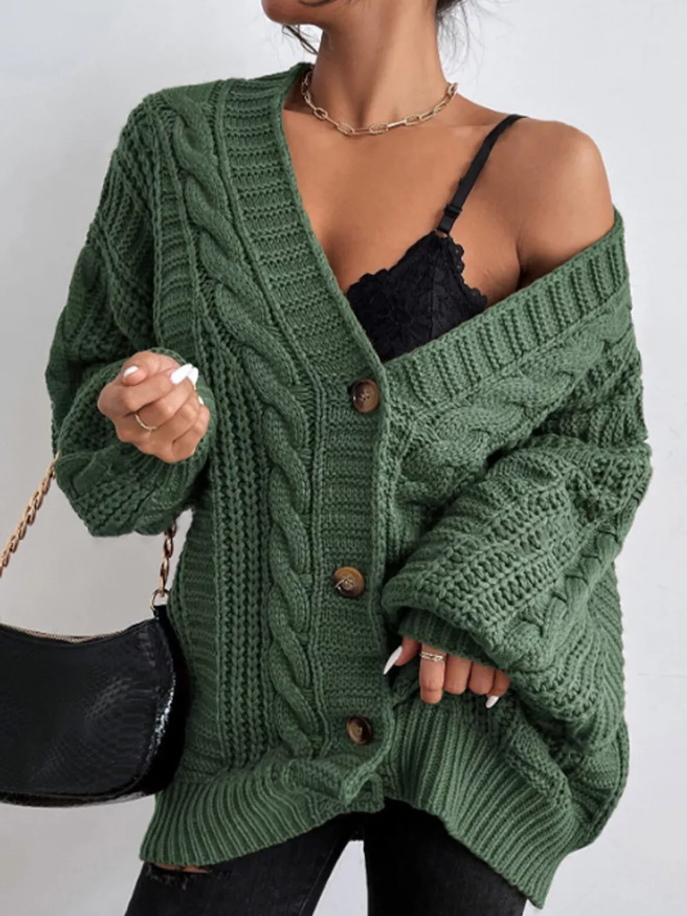 Cable Knit Button-Down Cardigan, image 6