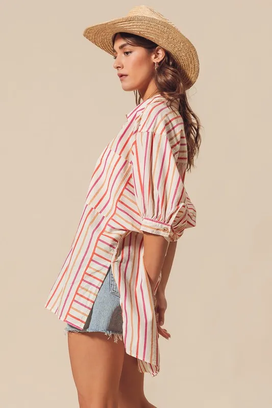 Multicolored Stripe Button Down Shirt, image 7