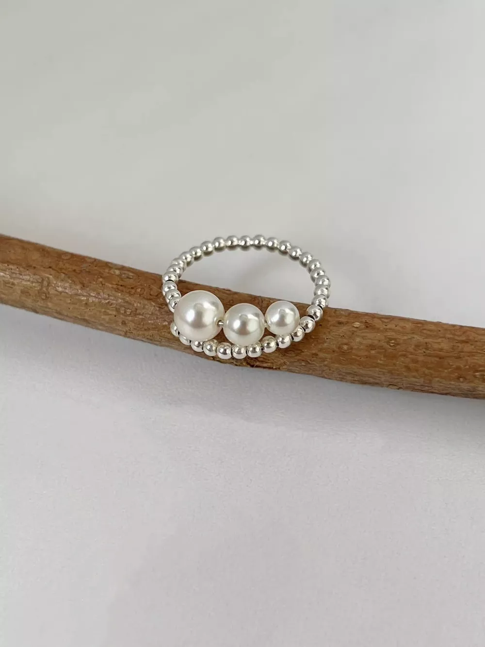 Triple Pearl Beaded Bypass Ring, image 5