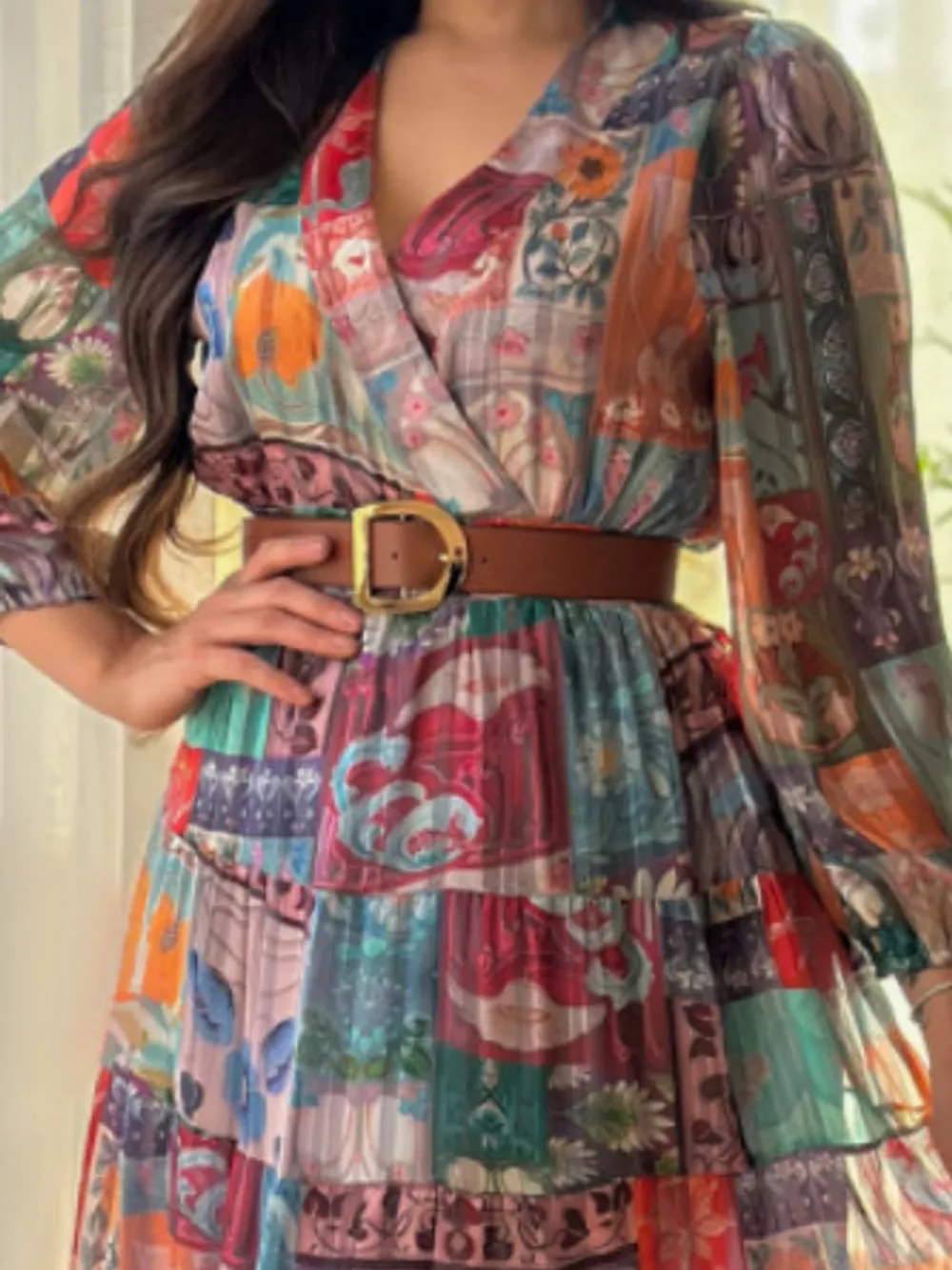 Printed Surplice Long Sleeve Maxi Dress, image 6
