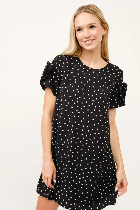 Embellished Sleeve Polka Dots Shift Dress, image 3