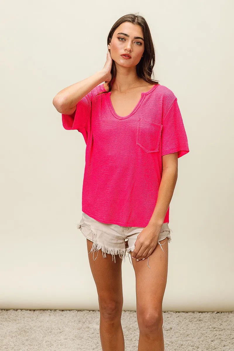 Waved Rib U Neck Top With Front Pocket, image 15