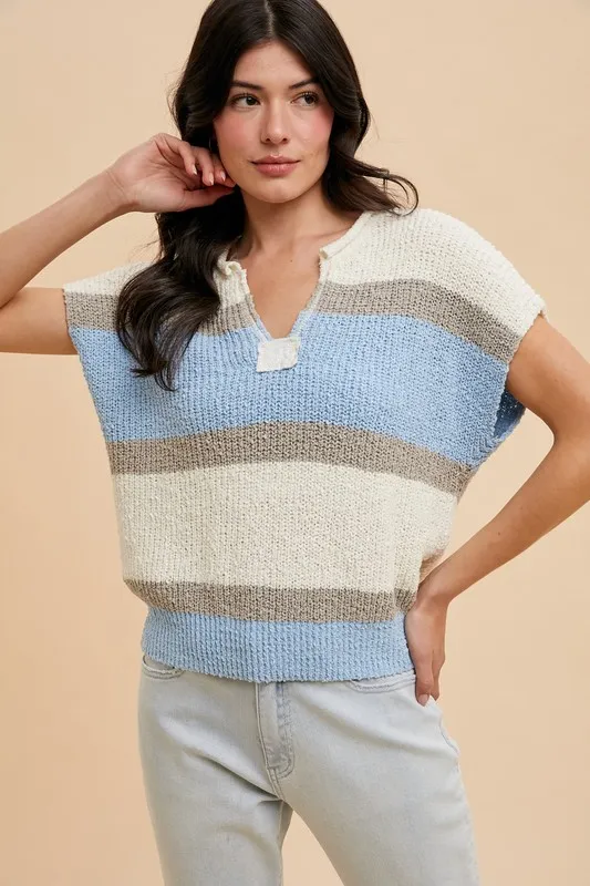 Low Gauge Color Block Textured Sweater Top, image 2