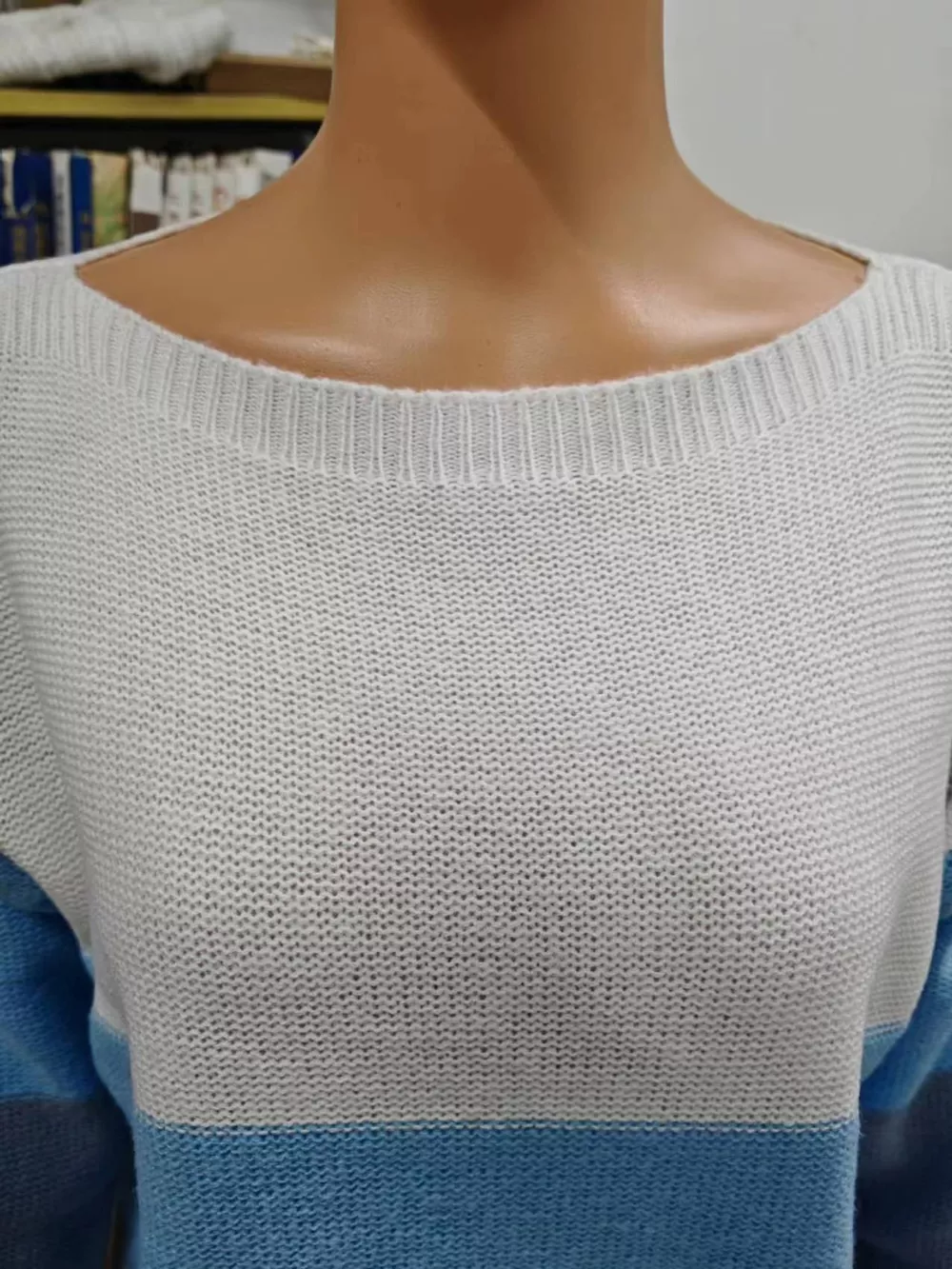 Full Size Color-Block Boat Neck Sweater Plus Size, image 12