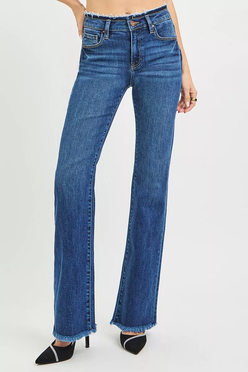 Full Size Mid Rise Bootcut Frayed Waistband Hem Detail Jeans Plus Size, image 4