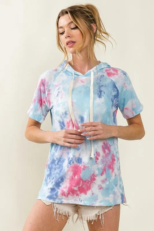 Tie Dye Terry Hoodie with Drawstring, image 4