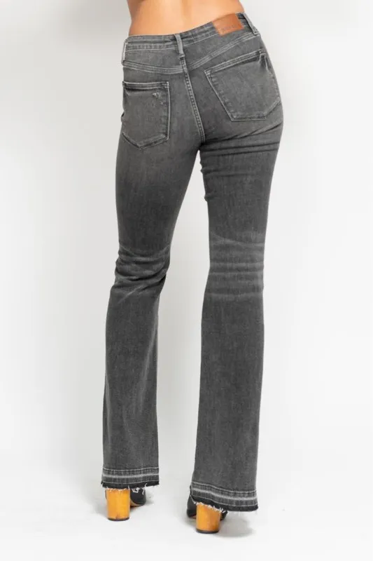 Full Size Mid Rise Tummy Control Washed Gray Release Hem Flare Jeans Plus Size, image 11