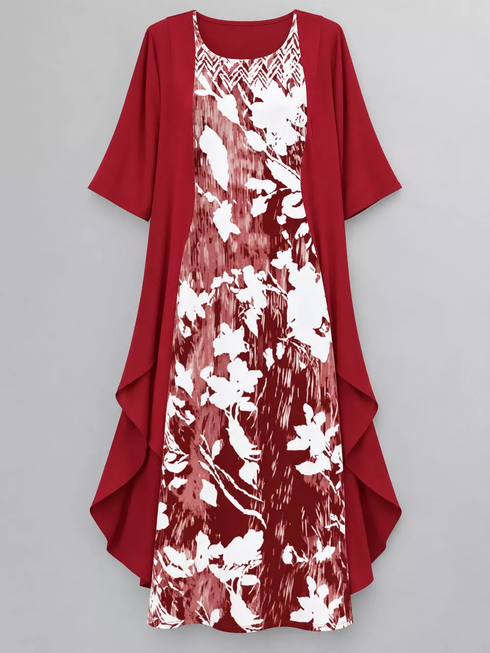 Full Size Floral Print Midi Dress and Chiffon Cardigan Set Plus Size, image 15