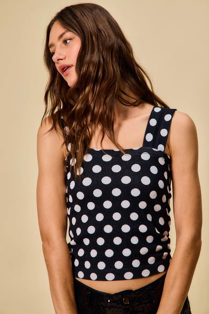 Polka Dot Knit Crop Seamless Casual Tank, image 10