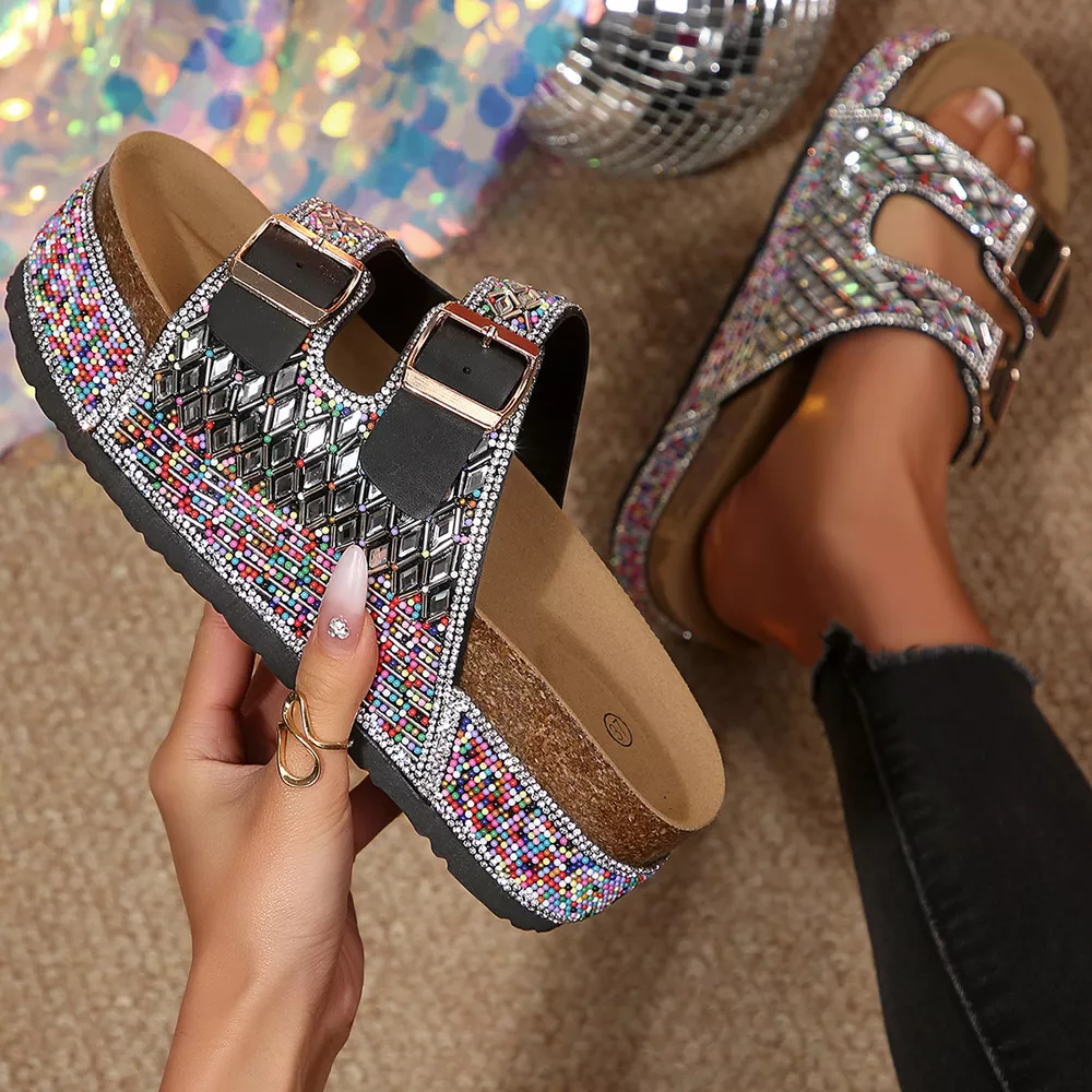 Rhinestone Double Buckle Sandals, image 5