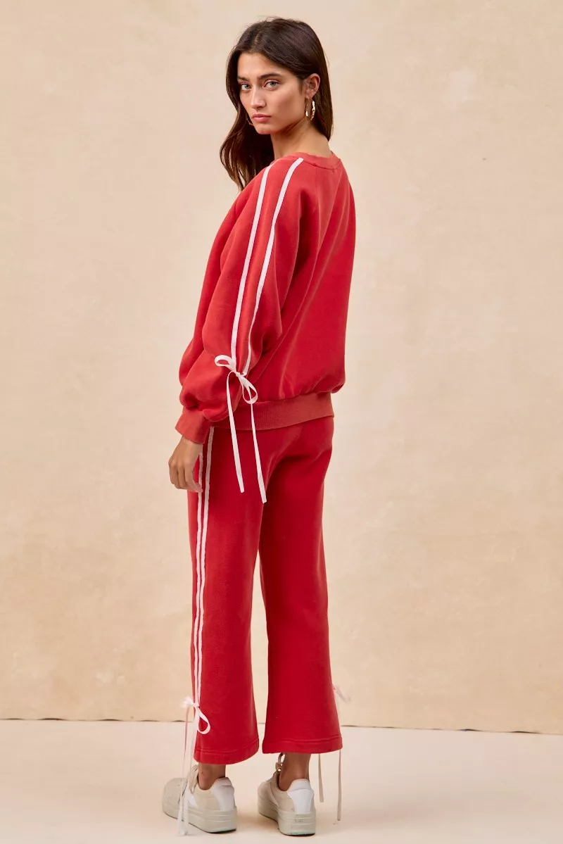Side Lined Bow Details Fleece Sweatshirt, image 6