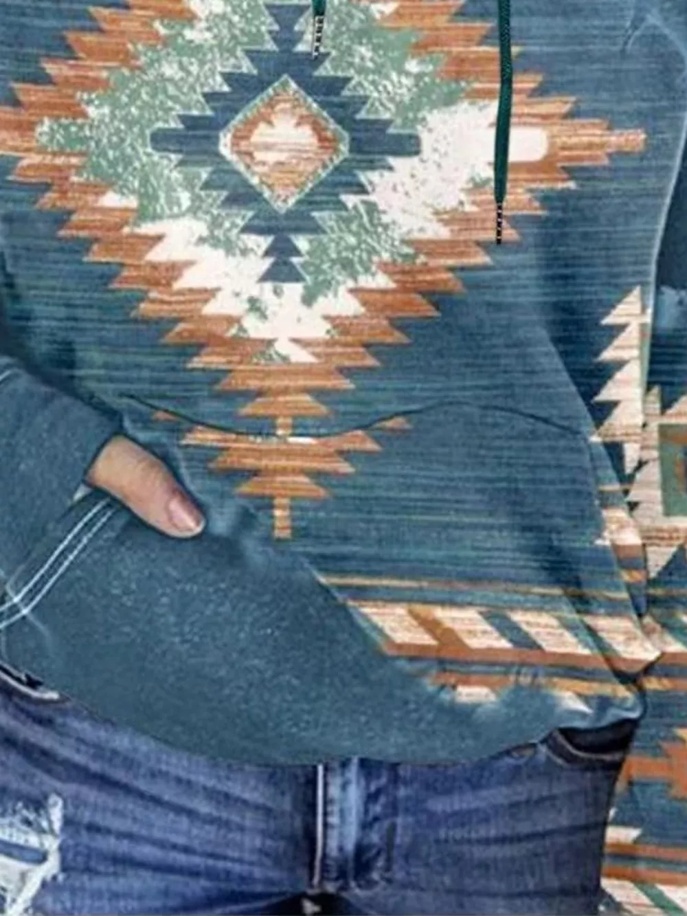 Full Size Aztec Print Hoodie with Kangaroo Pocket Plus Size, image 5