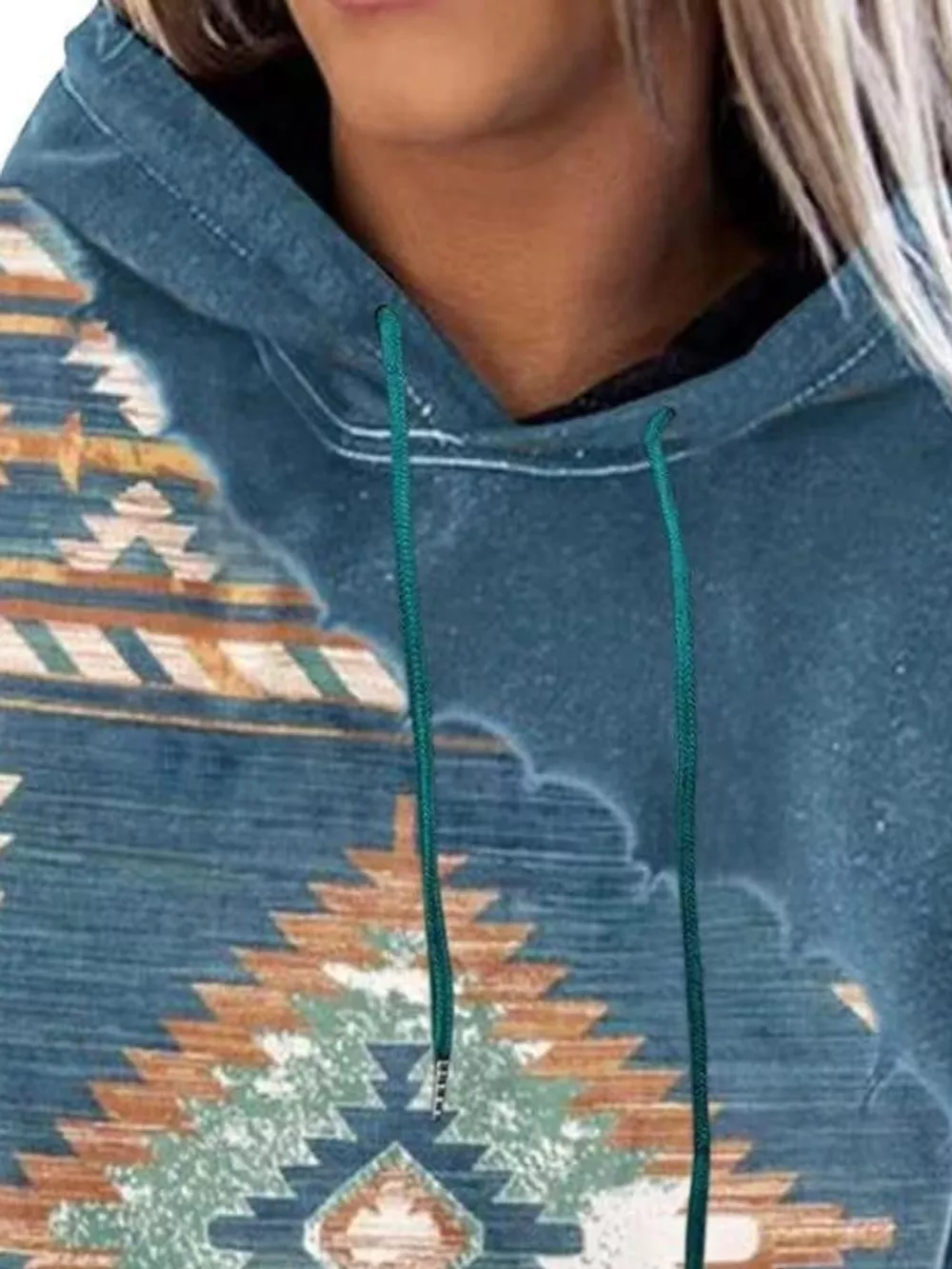 Full Size Aztec Print Hoodie with Kangaroo Pocket Plus Size, image 6
