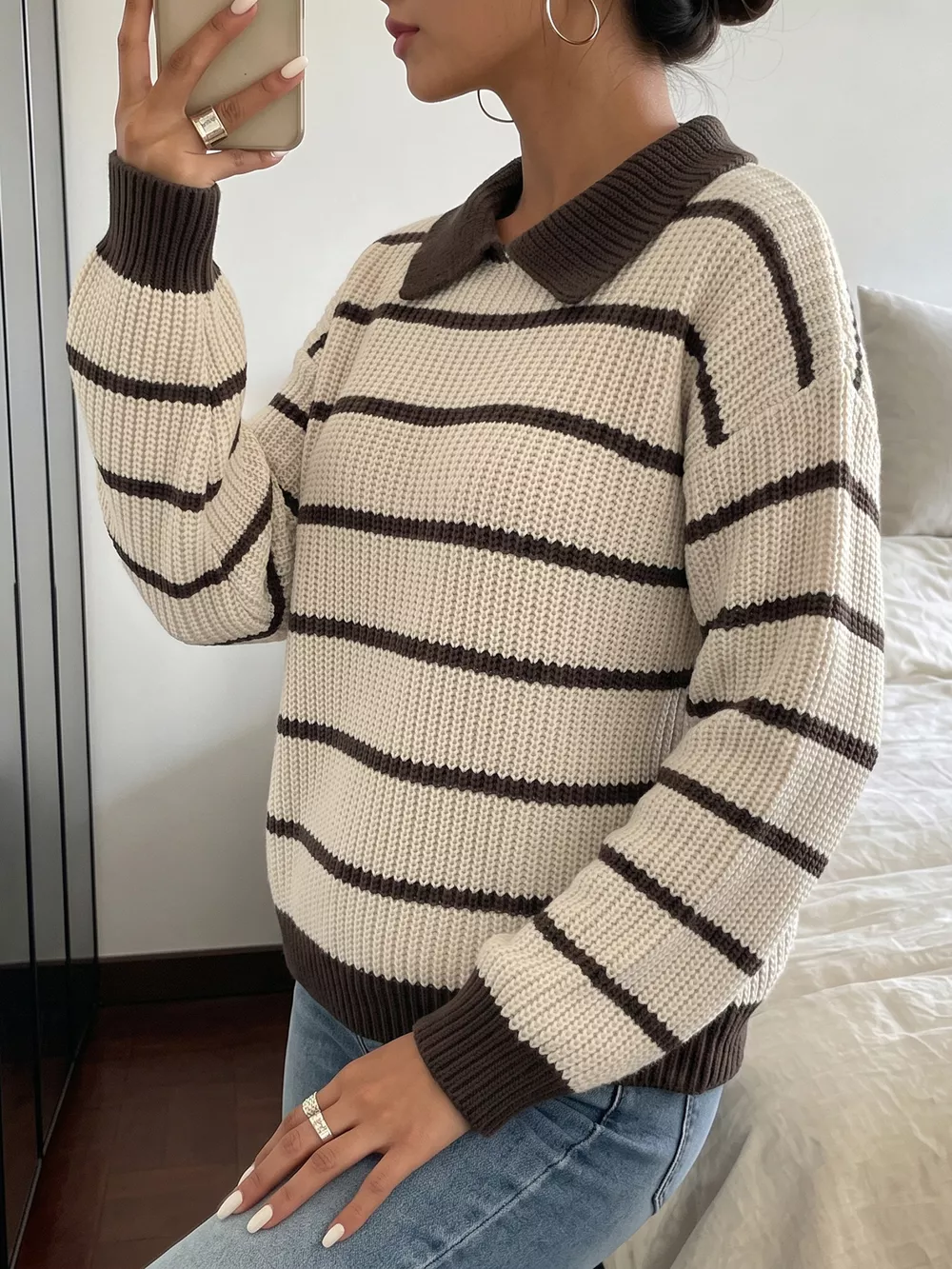 Striped Knit Polo Sweater, image 2