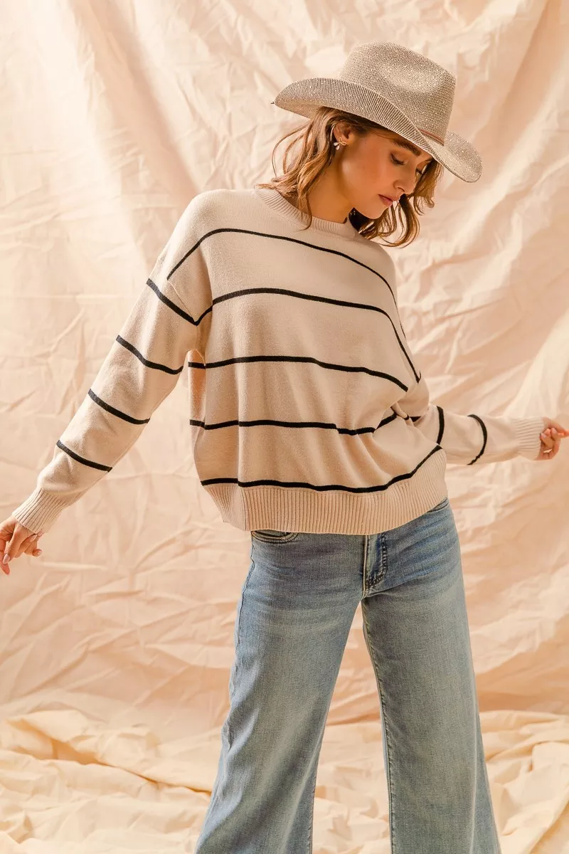 Stripe Crew Neck Basic Essential Sweater, image 4