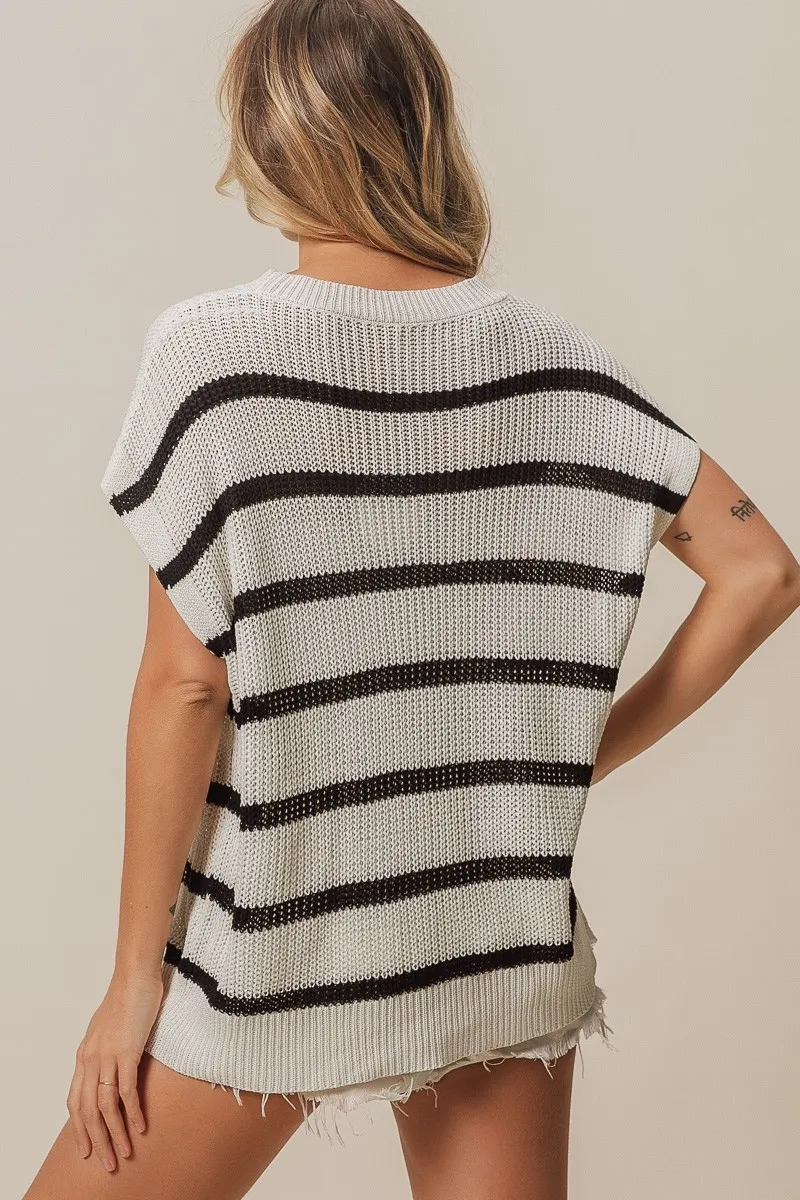Vacay Mode Lettering Drop Shoulder Striped Sweater, image 13