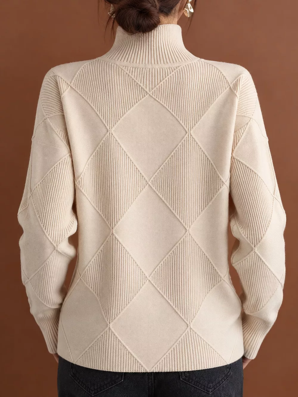 Full Size Diamond Pattern Turtleneck Sweater Plus Size, image 27