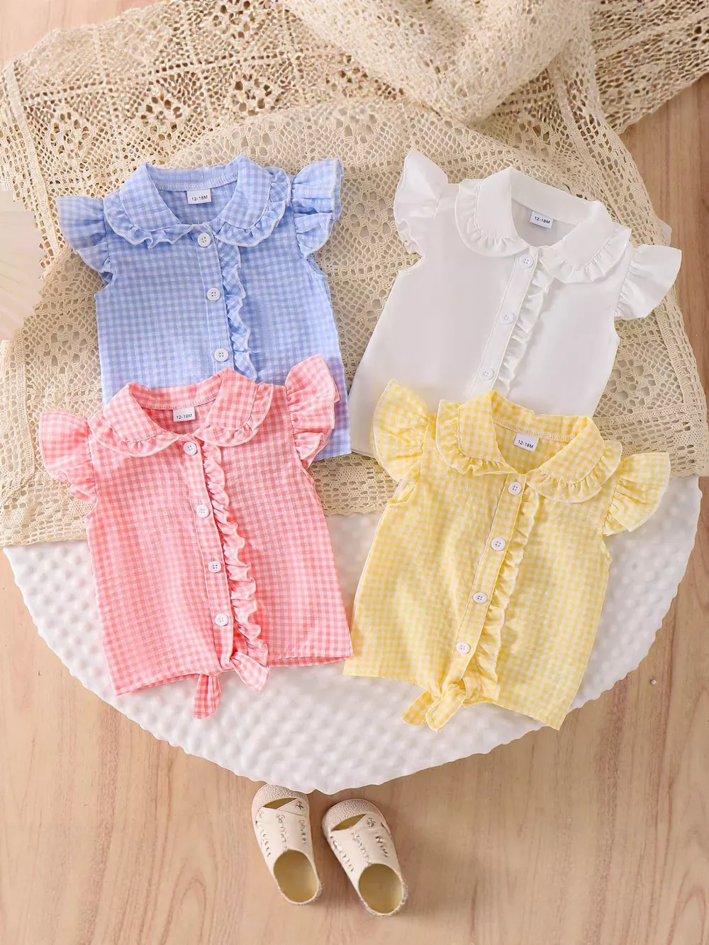 Children's Gingham Ruffle Collar Sleeveless Shirt, image 2