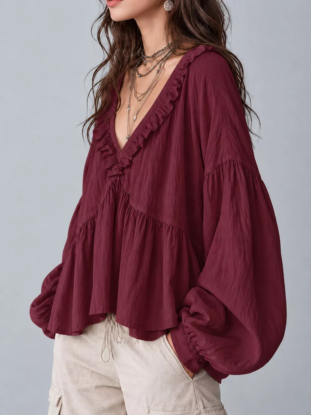 Ruffled V-Neck Blouse, image 11