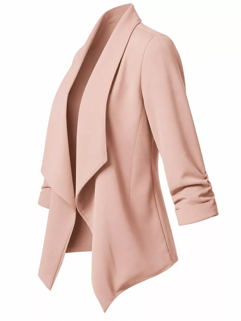 Full Size Open Front Drape Blazer with 3/4 Ruched Sleeves Plus Size, image 39
