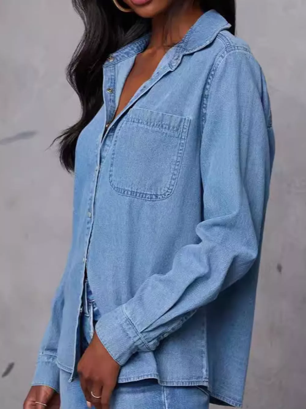 Snap Down Long Sleeve Denim Shirt, image 4