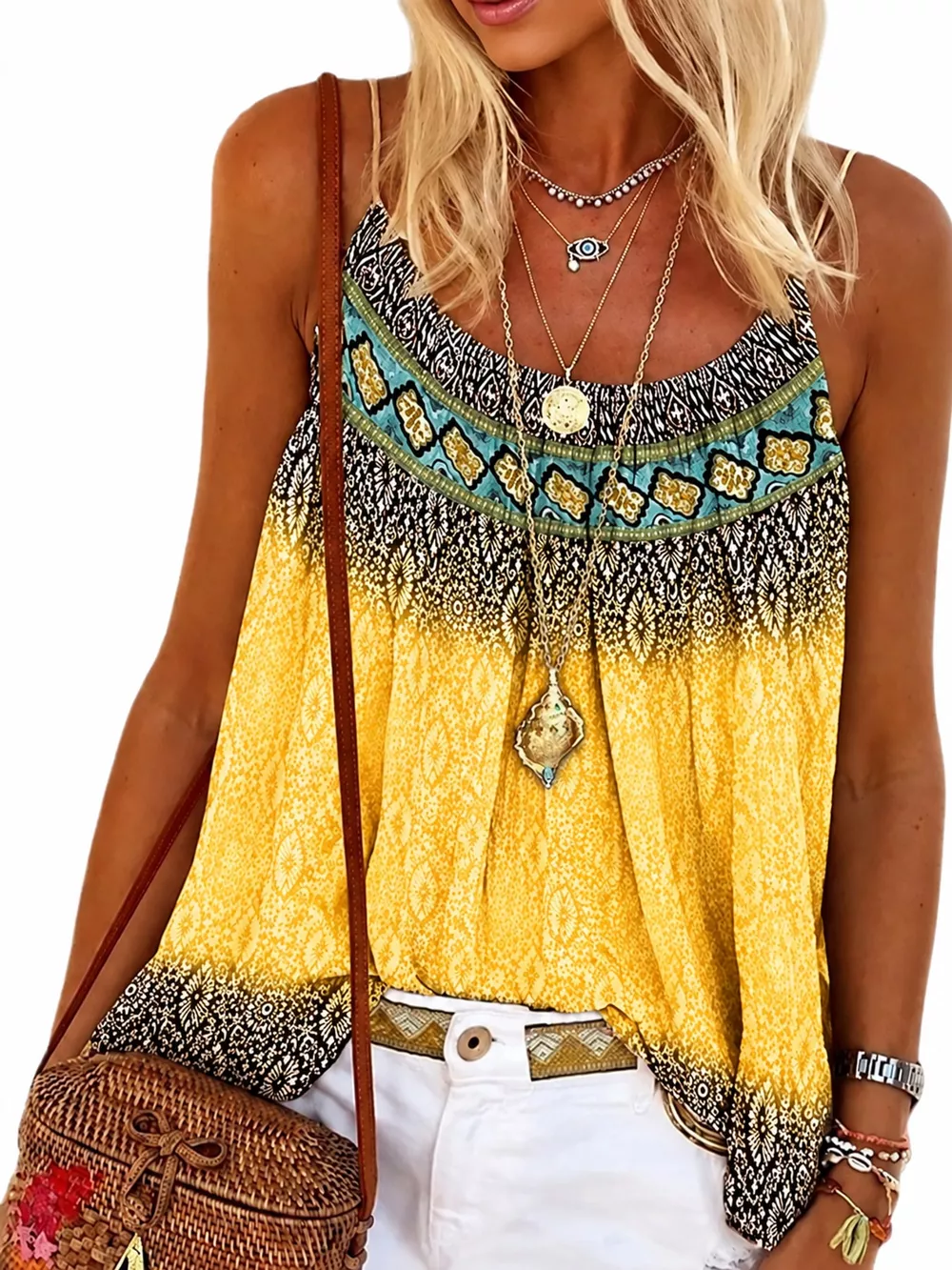Full Size Printed Scoop Neck Cami Plus Size, image 7
