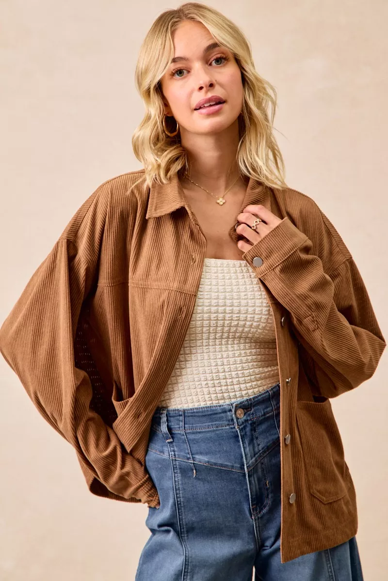 Corduroy Relaxed Fit Shacket with Back Pleat, image 4