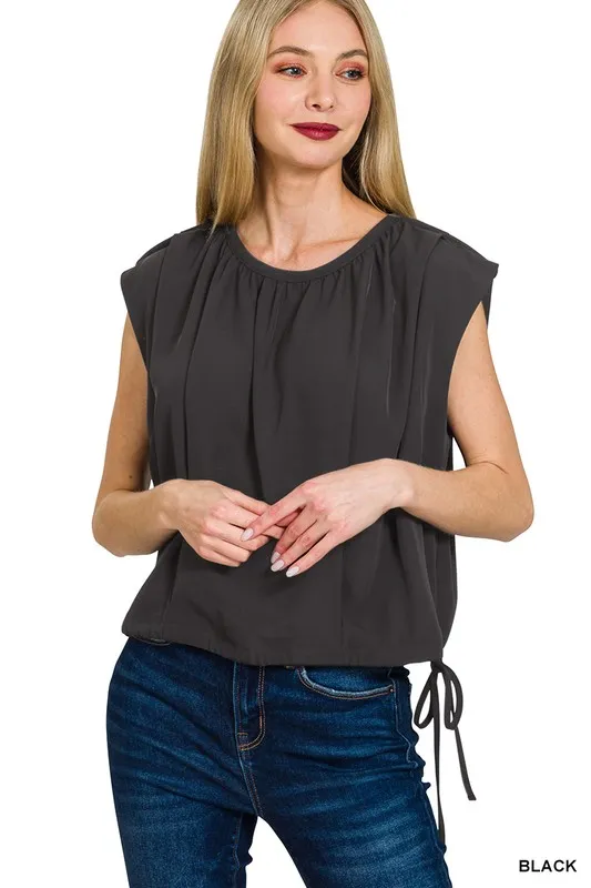 Woven Drawstring Tie Side Sleeveless Top, image 2