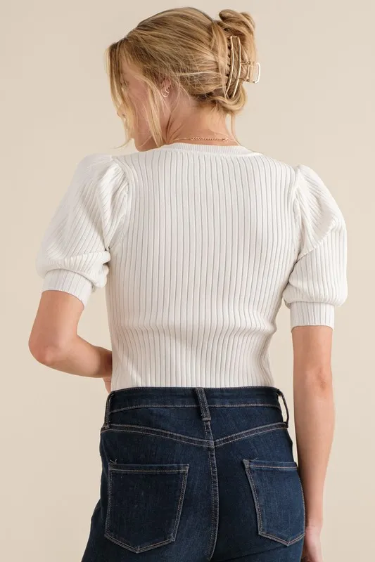 Puffed Half Sleeve Rib Basic Bodysuit, image 4