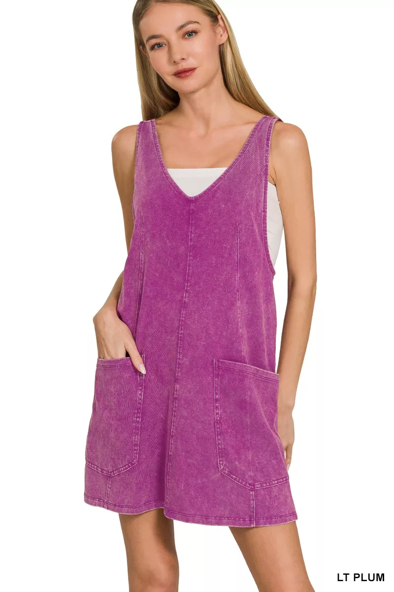Acid Washed Overall Knit Mini Dress