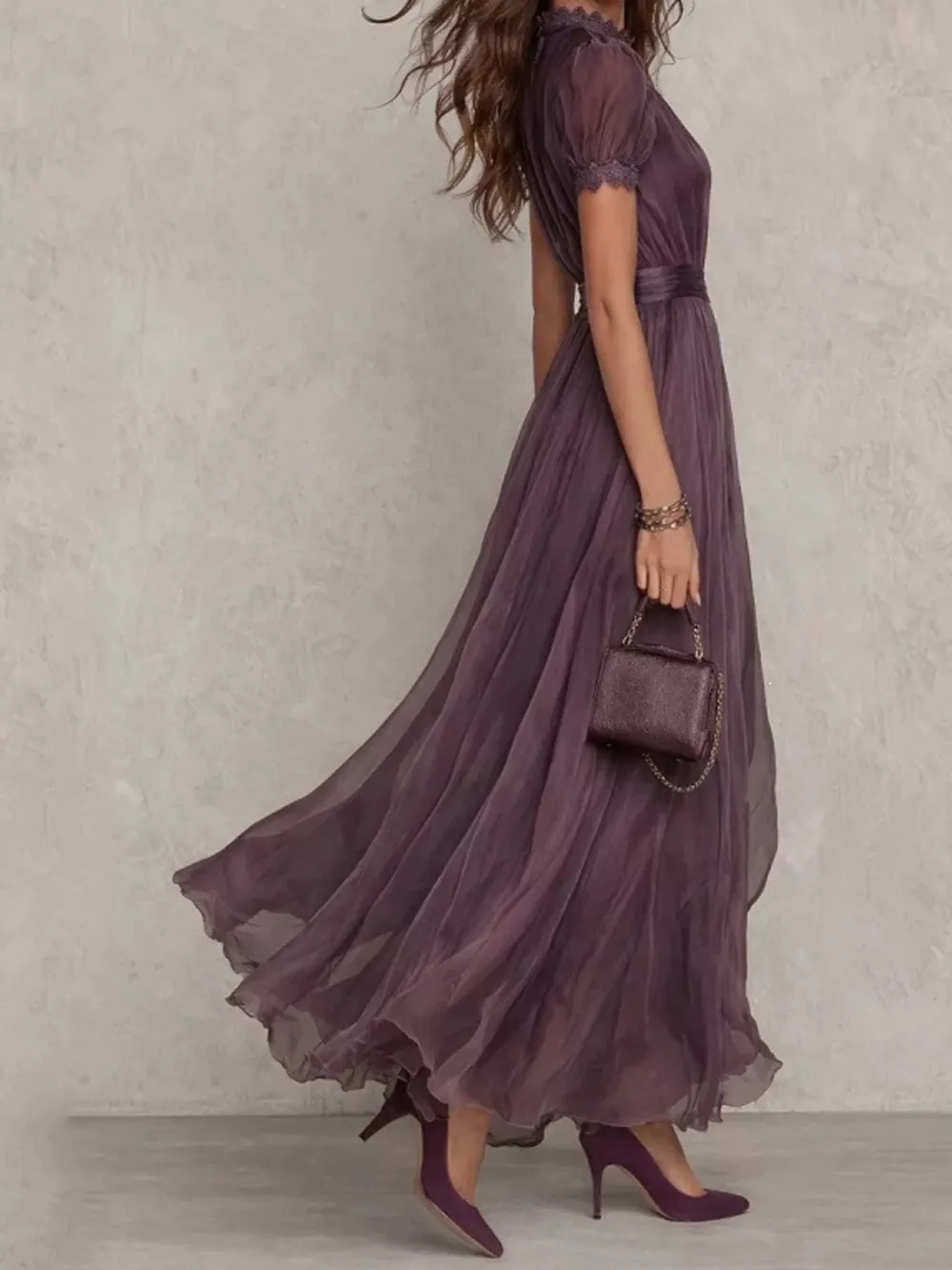 Full Size Elegant Sheer Chiffon Mock-Neck Maxi Dress with Keyhole Detail Plus Size, image 3
