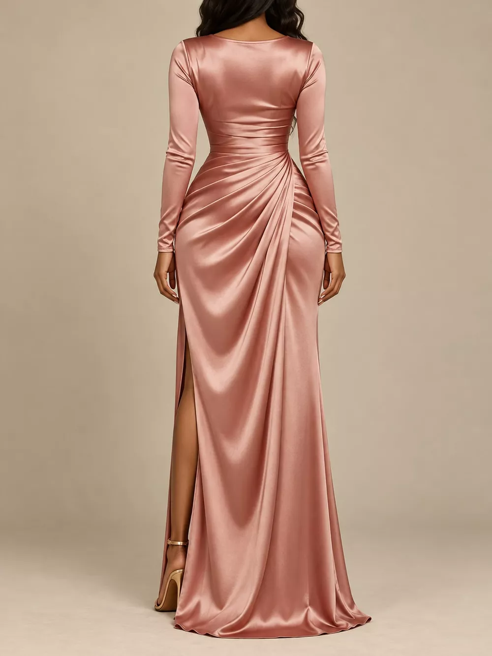 Full Size Satin Cowl Neck High Slit Evening Maxi Dress Plus Size, image 7