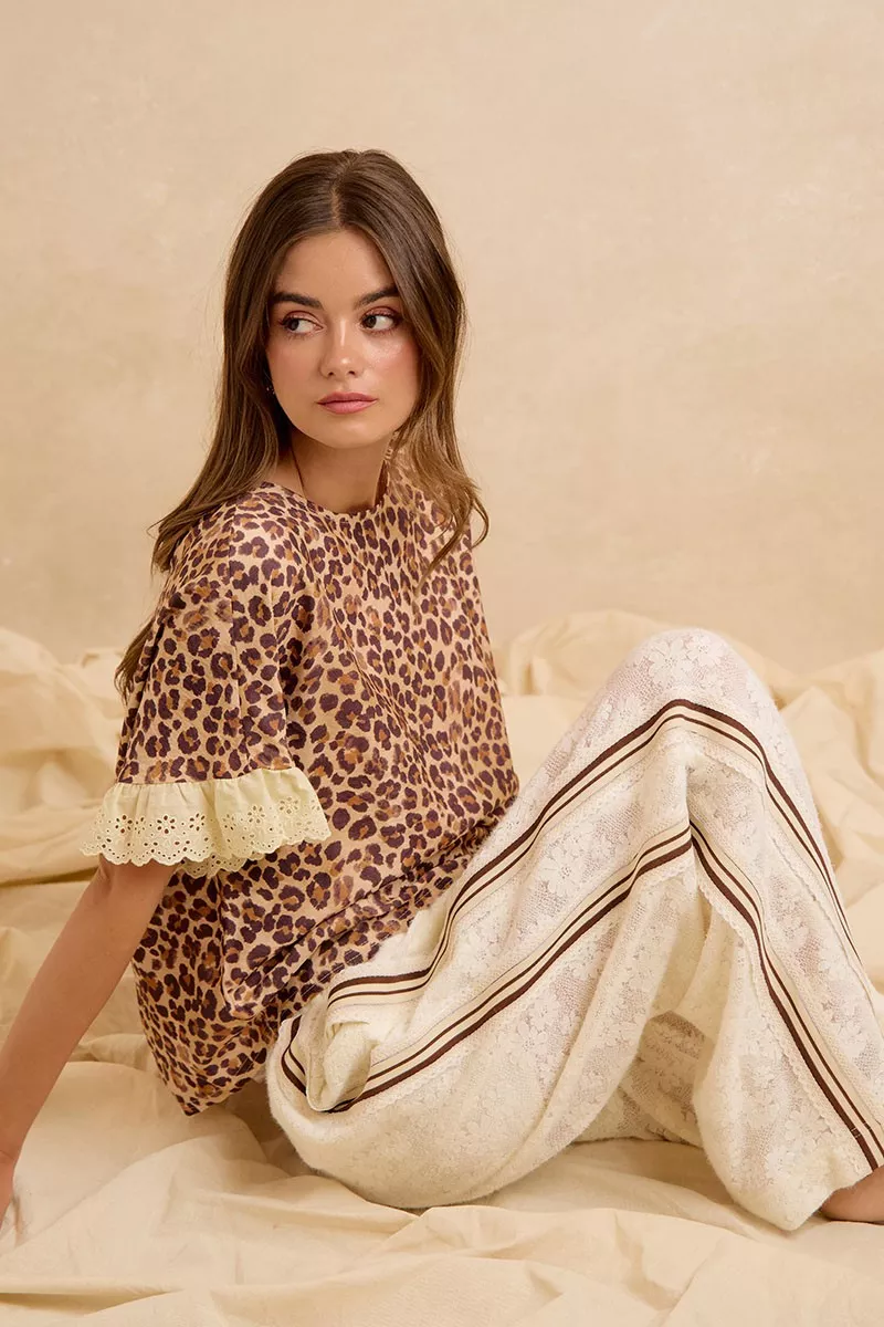 BiBi Leopard and Eyelet Lace Ruffled Top and Shorts Set, image 20