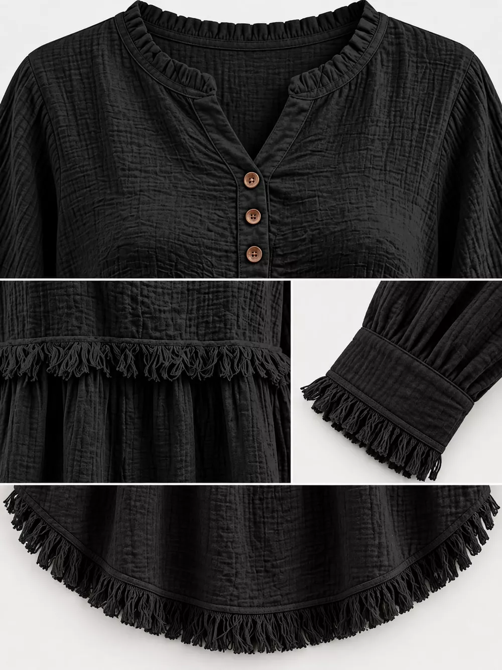 Full Size Frayed Hem Button Detail Blouse Plus Size, image 10
