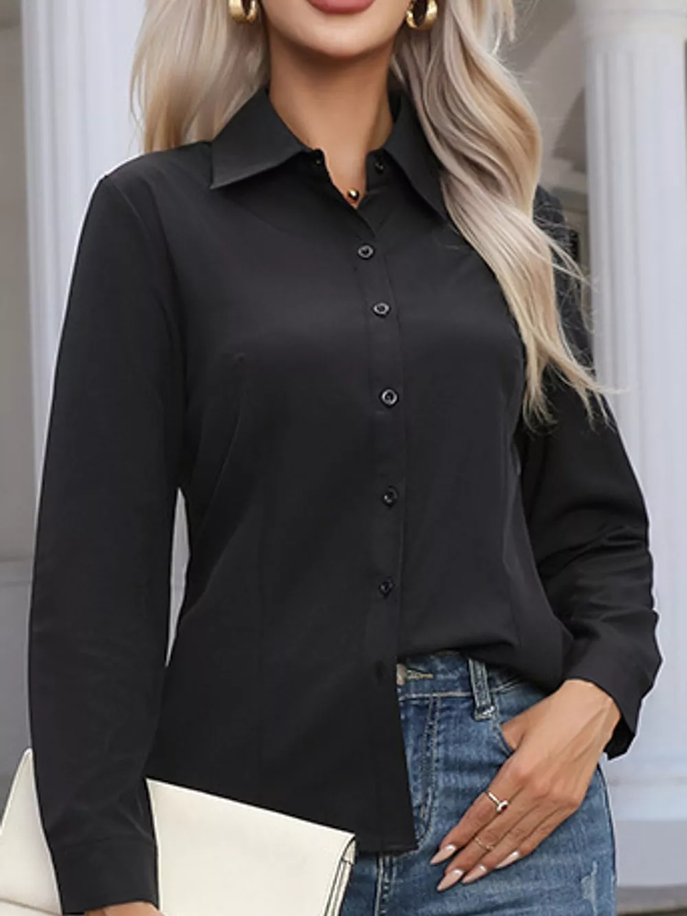 Full Size Button-Down Long Sleeve Shirt Plus Size, image 6