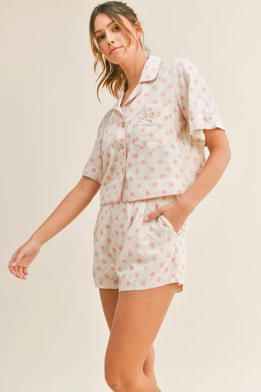 Polka Dot Collar Crop Top and Short Lounge Set, image 3
