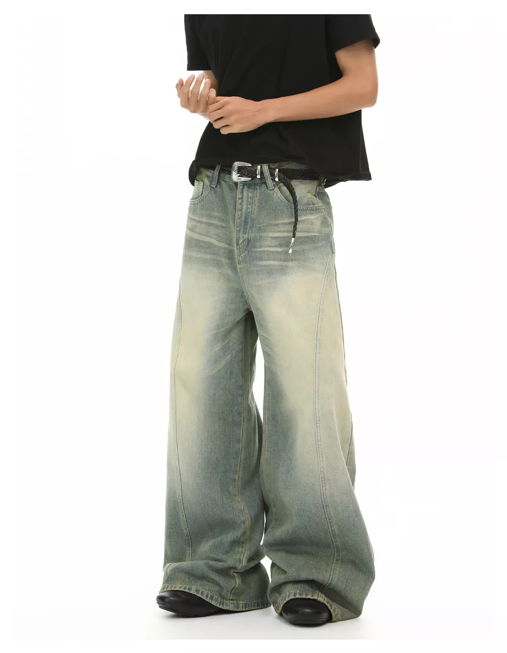 Men's Vintage Wash Wide Leg Jeans, image 2