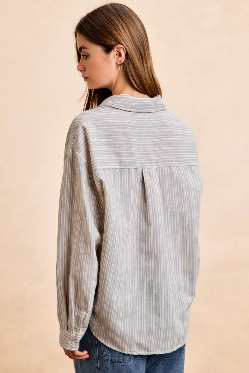 Flower Jacquard Knit Patch Pocket Stripe Shirt, image 13