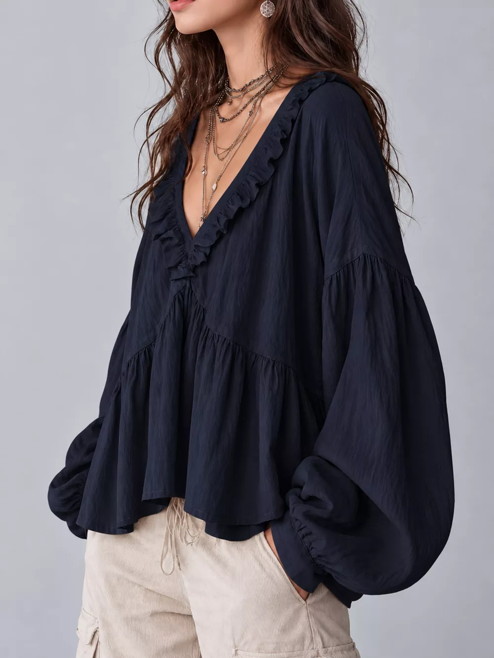 Ruffled V-Neck Blouse, image 21