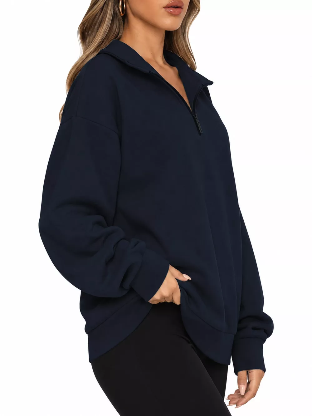 Full Size Quarter-Zip Dropped Shoulder Sweatshirt Plus Size, image 21