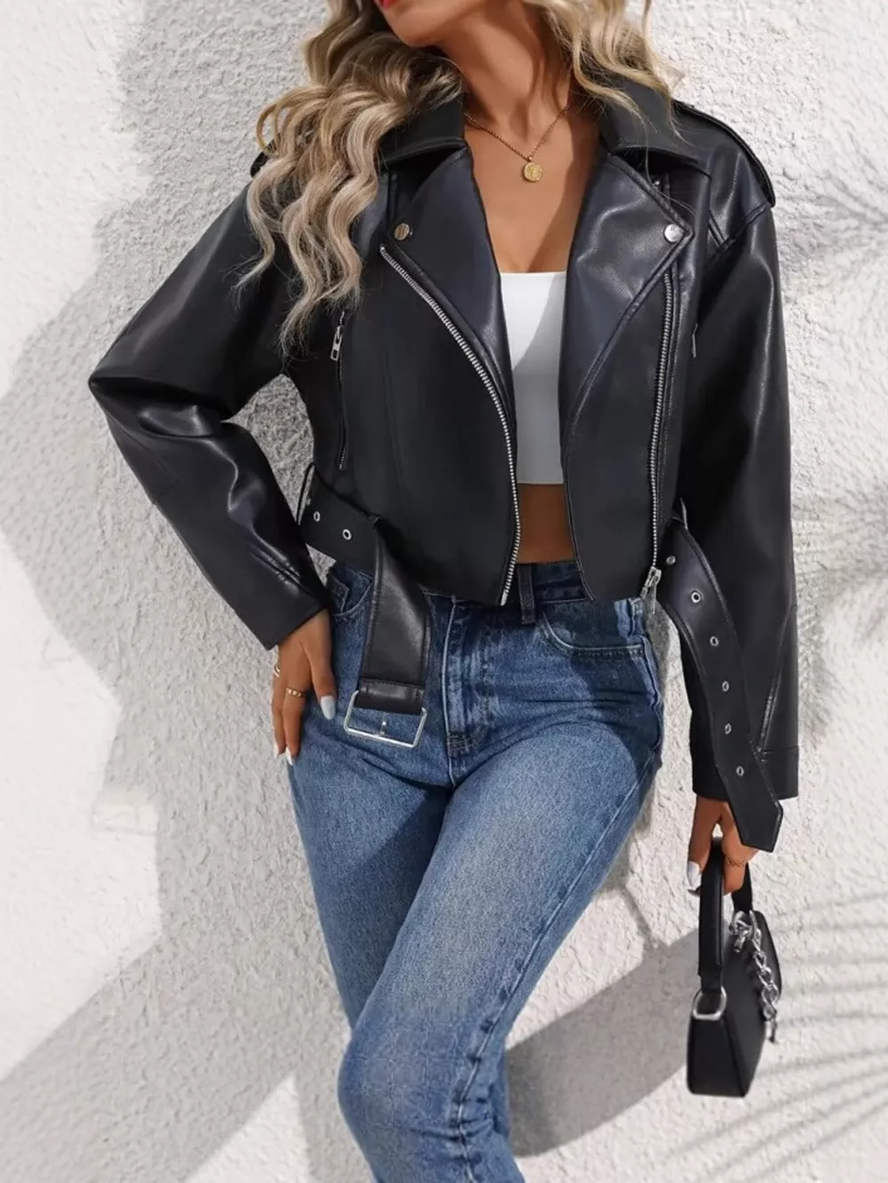 Full Size Faux Leather Zip Up Jacket Plus Size, image 13