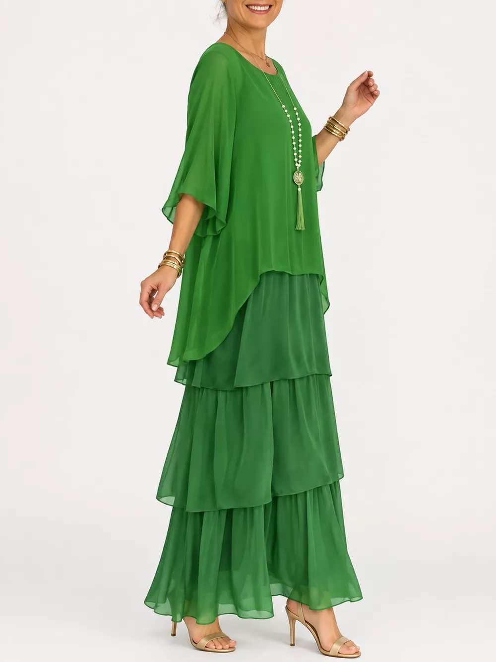 Full Size Layered Batwing Sleeve Maxi Dress Plus Size, image 11